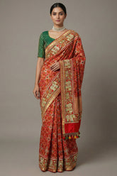 Red Silk Traditional Patola Saree with Handworked Elephant Motif Border