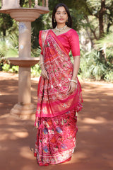 Pink Silk Traditional Patola Saree with Bead Work