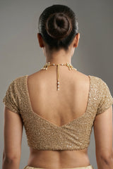 Beige Net Half and Half Designer Saree with Sequins and Cutdana Work