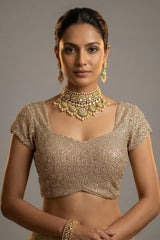 Beige Net Half and Half Designer Saree with Sequins and Cutdana Work