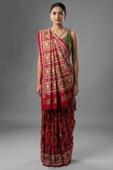Pink Silk Traditional Patola Saree with Beads and Mirror Work