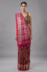 Multi Colored Silk Traditional Patola Weave Saree with Handwork