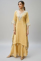 Honey Yellow Tissue Silk Gotta Work Kaftan Set