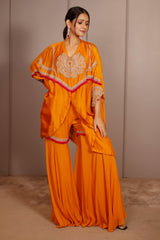 Orange Raw Silk Dori Embroidered Sharara Set