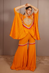 Orange Raw Silk Dori Embroidered Sharara Set