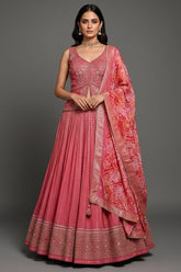 Red Embellished Sequin Cutdana Worked Slit Cut Peplum Top with Lehenga