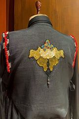 Black Satin Crepe Embellished Statement Shirt with Dhoti Skirt
