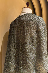 Sage Green Sequin and Beaded Pre Draped Dress with Jacket