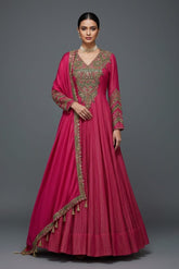 Pink Tissue Crush Handworked Anrakali Suit with Dupatta