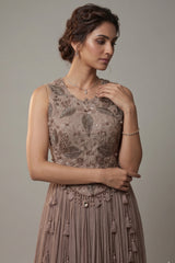 Dusty Mauve Silk Embroidered Beaded Crop Top Palazzo Set