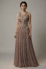 Dusty Mauve Silk Embroidered Beaded Crop Top Palazzo Set