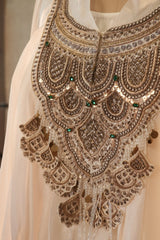 Off White Georgette Organza Asymmetric Sequinned Top and Dhoti Skirt Set