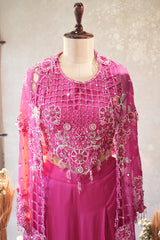 Pink Silk Cutwork Mirror Beaded Crop Top Palazzo Set with Jacket