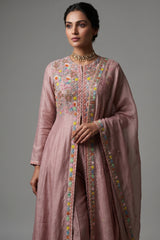 Light Pink Tissue Beaded and Sequin Worked Slit Cut Palazzo Suit