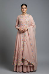 Light Pink Tissue Beaded and Sequin Worked Slit Cut Palazzo Suit