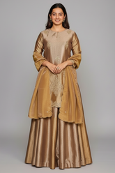 Silver and Golden Tissue Silk Zardosi and Sequin Worked Lehenga Suit