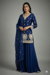 Blue Georgette Sequin Beaded Worked Palazzo Suit