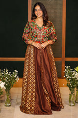 Brown Silk Sequin Embroidered Slit Cut Indo Western Set