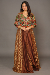 Brown Silk Sequin Embroidered Slit Cut Indo Western Set