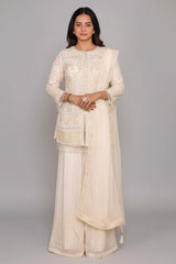 Pearl White Organza Sequinned and Beaded Work Sharara Set