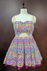 Pastel Pink Net All Over Beaded Cutwork Mini Dress