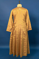 Golden Tissue Silk Anarkali Suit with Sequin and Applique Work