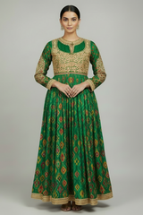 Green Silk Printed Anarkali Suit with Sequin Embroidery Work