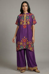 Dark Magenta Silk Embroidered Co-Ord Set