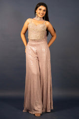 Lilac Purple Net Sequin Cutdana Worked Corset with Palazzo Set