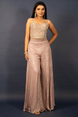 Lilac Purple Net Sequin Cutdana Worked Corset with Palazzo Set