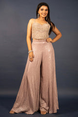 Lilac Purple Net Sequin Cutdana Worked Corset with Palazzo Set