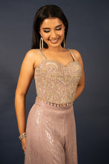 Lilac Purple Net Sequin Cutdana Worked Corset with Palazzo Set