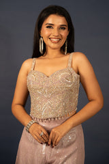 Lilac Purple Net Sequin Cutdana Worked Corset with Palazzo Set