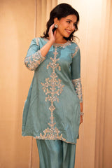 Blue Silk Zardosi and Sequin worked Co-Ord Set