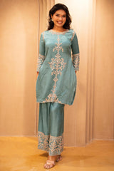 Blue Silk Zardosi and Sequin worked Co-Ord Set