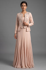 Light Peach Silk Cutdana Beaded Co-Ord Set