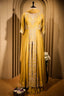 Yellow Raw Silk V Neckline Slit Cut Palazzo Suit with Sequins Work