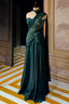 Bottle Green Chinon Silk Indo Western Set