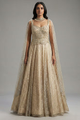 Cream Net Designer Sequinned Gown