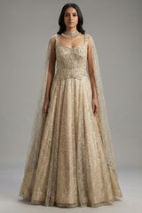 Cream Net Designer Sequinned Gown