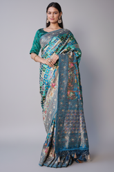 Blue and Multi Colored Modal Silk Woven Saree with Gota and Applique Work