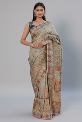Light Pista Green Modal Silk Pashmina Saree with Mirror and Bead Work