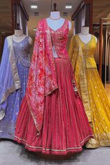 Red Embellished Sequin Cutdana Worked Slit Cut Peplum Top with Lehenga