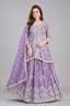 Lavender Purple Oraganza Tissue Embroidered Peplum Lehenga Suit - red saree embroidered