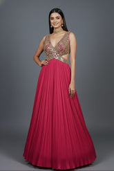 Pink Chinon Wraped Style Side Cutout Anarkali Suit with Sequin Mirror Work