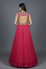 Pink Chinon Wraped Style Side Cutout Anarkali Suit with Sequin Mirror Work