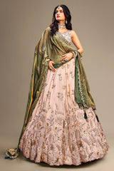 Beige Viscose Rayon Embroidered Sequin Worked Lehenga