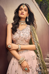 Beige Viscose Rayon Embroidered Sequin Worked Lehenga