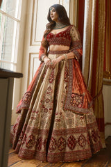Golden Designer Velvet Patch Work Lehenga in Banarasi Silk with Zardosi