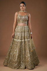 Brown Net Sequinned Designer Lehenga